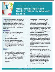 Title: Children's Health and Mental Illness: Attention Deficit Hyperactivity Disorder in Children and Adolescents Fact Sheet, Author: National Institute of Mental Health