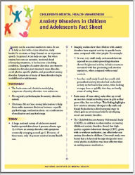 Title: Children's Health and Mental Illness: Anxiety Disorders in Children and Adolescents Fact Sheet, Author: National Institute of Mental Health