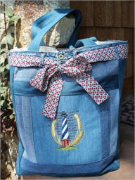 Title: Upcycled Denim Tote instructions to make one of your own! and you'll have a fashionable and functional bag for the grocery store, the beach, the library, and anywhere else you go!, Author: Embroidery Designs