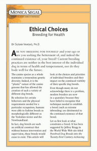 Title: Ethical Choices - Breeding For Health, Author: Susan Vargas