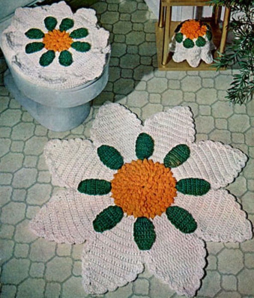 Bathroom Deluxe Set Pattern - Rug - Seat Cover - Tissue Topper