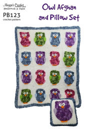 Title: PB123-R Owl Afghan and Pillow Set Crochet Pattern, Author: Maggie Weldon