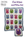 PB123-R Owl Afghan and Pillow Set Crochet Pattern