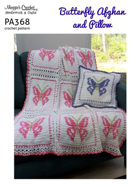 Crochet Pattern Butterfly Afghan and Pillow PA368-R