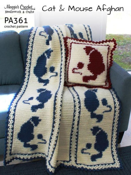 Crochet Pattern Cat and Mouse Afghan and Pillow PA361-R