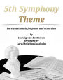 5th Symphony Theme Pure sheet music for piano and accordion by Ludwig van Beethoven arranged by Lars Christian Lundholm