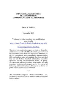 Title: INDIA’S STRATEGIC DEFENSE TRANSFORMATION: EXPANDING GLOBAL RELATIONSHIPS, Author: Brian Hedrick