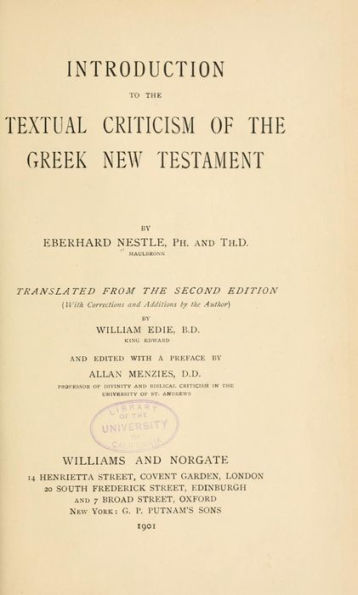 Introduction to the textual criticism of the Greek New Testament