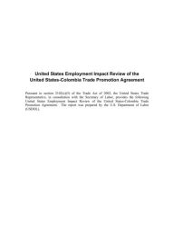 Title: United States Employment Impact Review of the United States-Colombia Trade Promotion Agreement, Author: U.S. Department of Labor