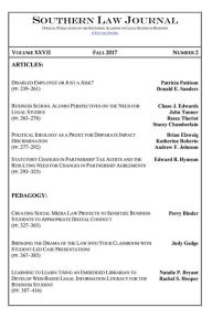 Title: Southern Law Journal, Vol. XXVII, No. 2, Fall 2017, Author: SALSB