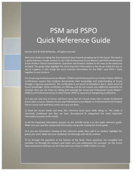 PSM,PSPO : Quick Reference Guide & Exam Questions