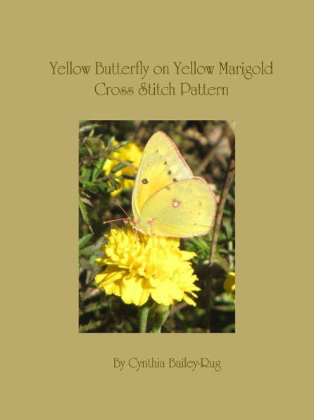 Yellow Butterfly on Yellow Marigold Flower Cross Stitch Pattern