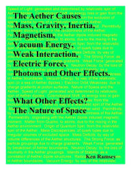 Title: The Aether Causes Mass, Gravity, Inertia, Magnetism, Vacuum Energy, Weak Interaction, Electric Force, Photons and Other Effects. What Other Effects? The Nature of Space., Author: Ken Ramsey