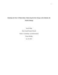 Title: Unlocking the Power of Photovoltaics: Harnessing the Sun's Energy to Revolutionize the World of Energy, Author: Noa St-Onge