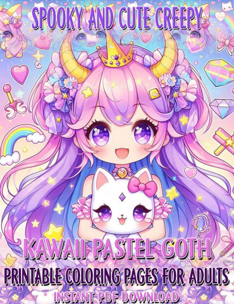 Spooky and Cute Creepy Kawaii Pastel Goth Coloring Book for Adults, Features 25 Coloring Pages
