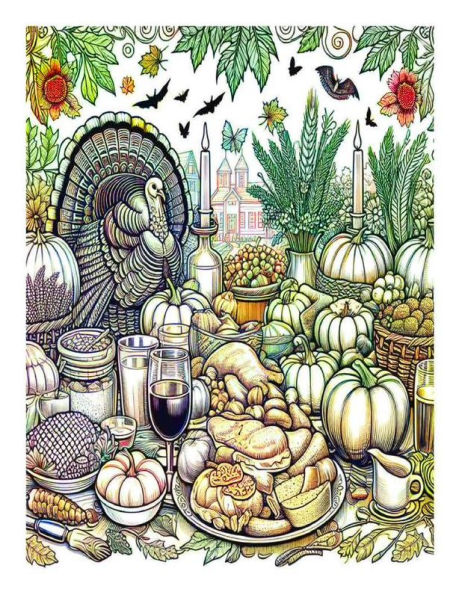 Thanksgiving Feast Coloring Book for Adults, Features 25 Coloring Pages for Relaxation
