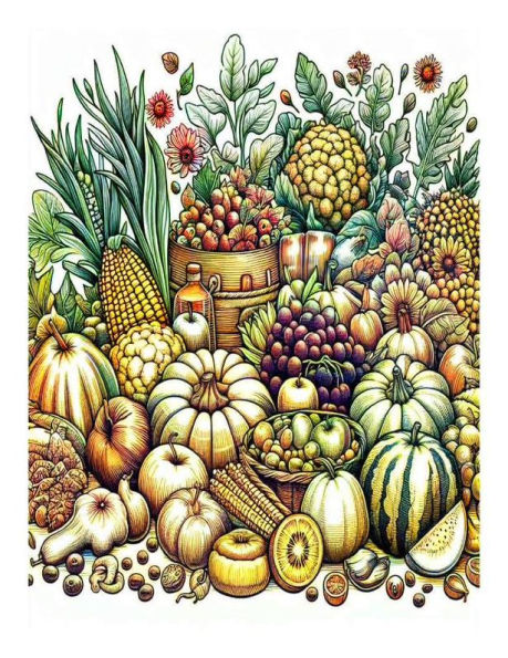 Garden Fruits and Vegetables Coloring Book for Adults, Features 25 Coloring Pages