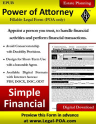 Title: Simple Financial Power of Attorney - POA Version: Fillable Legal Form ( POA Only ), Author: Paul Paquette