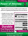 Durable Power of Attorney for Final Disposition - POA Version: Legal Form ( POA Only )