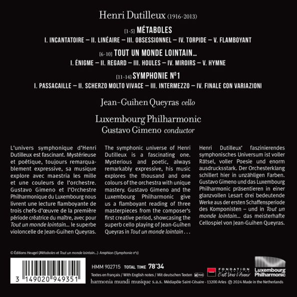 Dutilleux: Tout un Monde Lointain; Symphonie No. 1; Métaboles