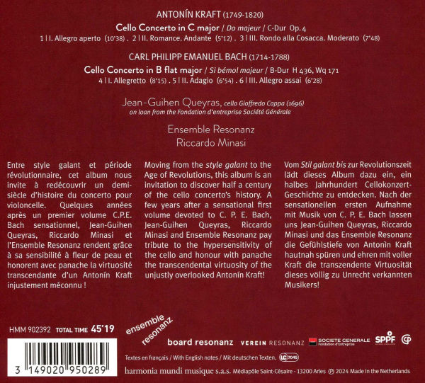 Antonín Kraft, Carl Philipp Emanuel Bach: Cello Concertos
