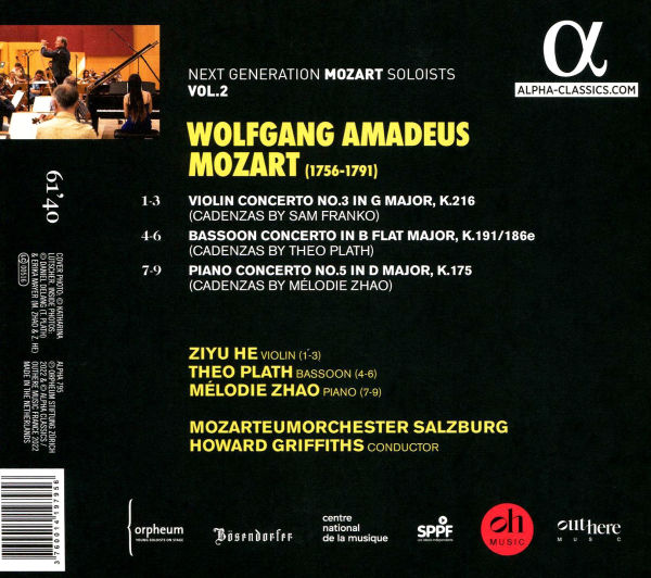 Mozart: Violin Concerto No. 3 KV 216; Bassoon Concerto KV 191; Piano Concerto No. 5 KV 175