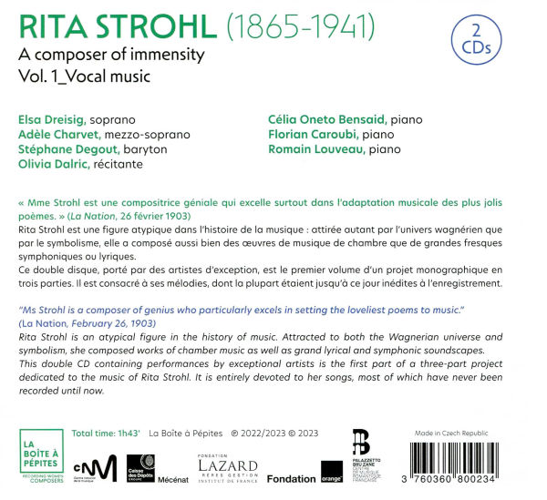 Rita Strohl: Musique vocale, Vol. 1 - Une compositrice de la démesure