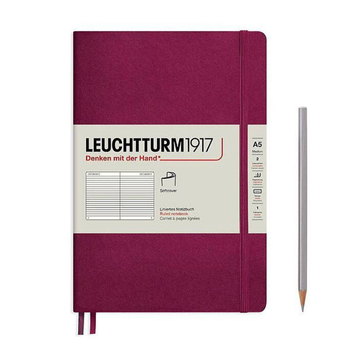 Leuchtturm Port Red Ruled Page Softcover Medium Notebook