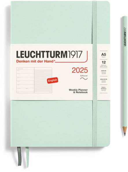 2025 Mint Green, Weekly Planner & Notebook Softcover Medium (A5)