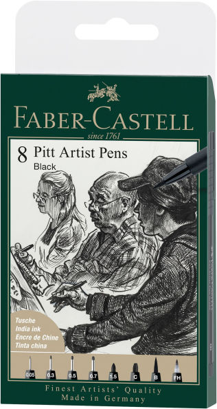 Pitt Artist Pens - Assorted Nibs, Black - 8 count wallet