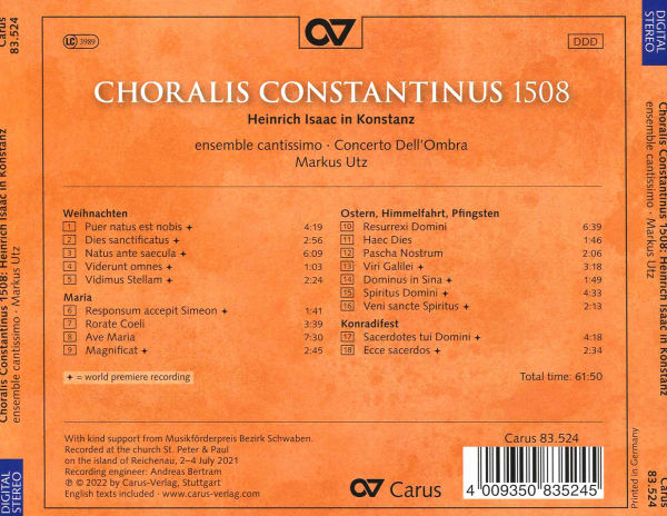 Choralis Constantinus 1508: Heinrich Isaac in Konstanz