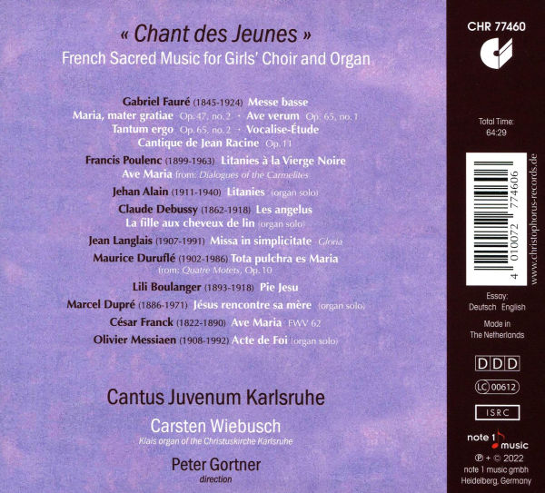 Chant des Jeunes: French Sacred Music for Girls' Choir and Organ