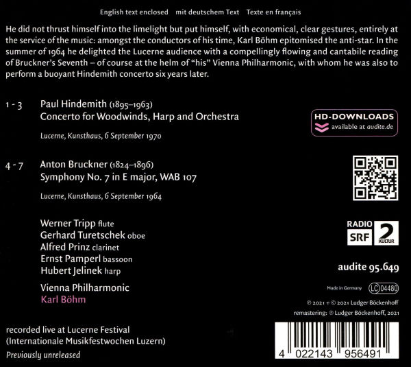 Hindemith: Concerto for Woodwinds, Harp and Orchestra; Bruckner: Symphony No. 7