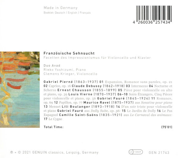 Französische Sehnsucht: Facetten des Impressionismus für Violoncello und Klavier
