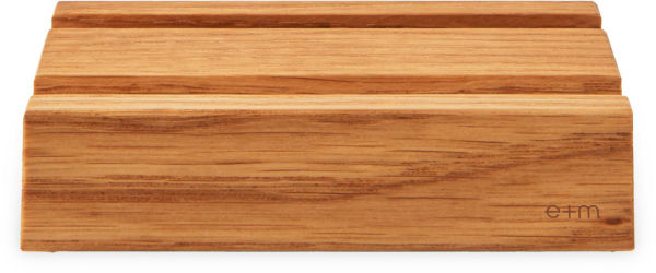 Solid oak desktop smartphone holder