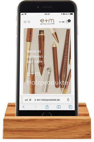 Solid oak desktop smartphone holder