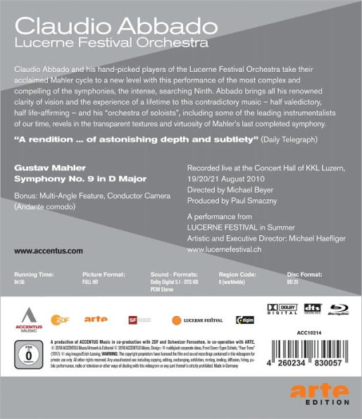 Claudio Abbado/Lucerne Festival Orchestra: Gustav Mahler - Symphony No. 9 [Blu-ray]