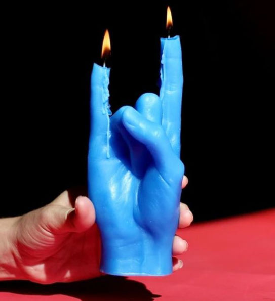 You Rock Candle Hand Dusky Blue