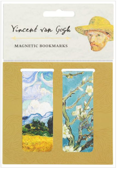 Vincent Van Gogh Set of 2 Magnetic Bookmarks, Almond Blossoms & A Wheatfield, with Cypresses