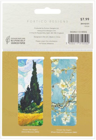 Vincent Van Gogh Set of 2 Magnetic Bookmarks, Almond Blossoms & A Wheatfield, with Cypresses