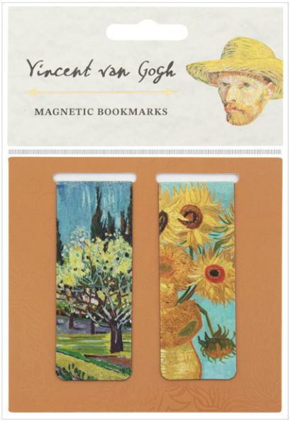 Vincent Van Gogh Set of 2 Magnetic Bookmarks, Sunflower & Orchard Bordered by Cypresses