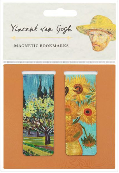 Vincent Van Gogh Set of 2 Magnetic Bookmarks, Sunflower & Orchard Bordered by Cypresses