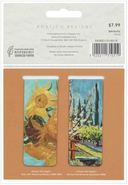 Vincent Van Gogh Set of 2 Magnetic Bookmarks, Sunflower & Orchard Bordered by Cypresses