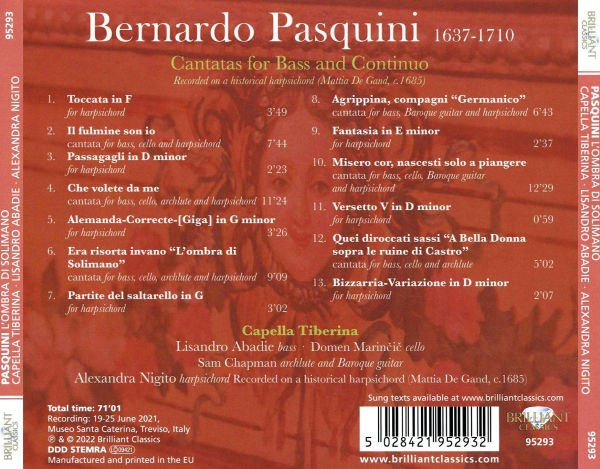 Pasquini: L'Ombra di Solimano - Cantatas for Bass and Continuo