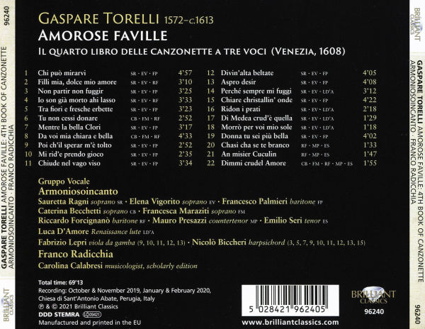 Gaspare Torelli: Amorose Faville - Il quatro Libro delle Canzonetta a tre voci
