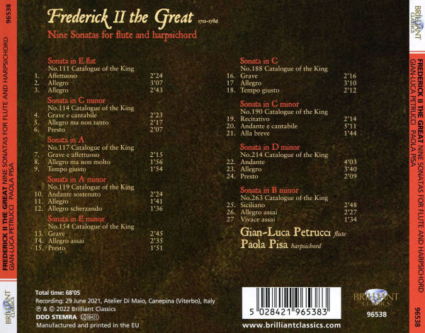 Frederick II the Great: Nine Sonatas for Flute & Harpsichord