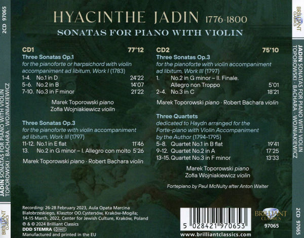 Jadin: Sonatas for Piano with Violin