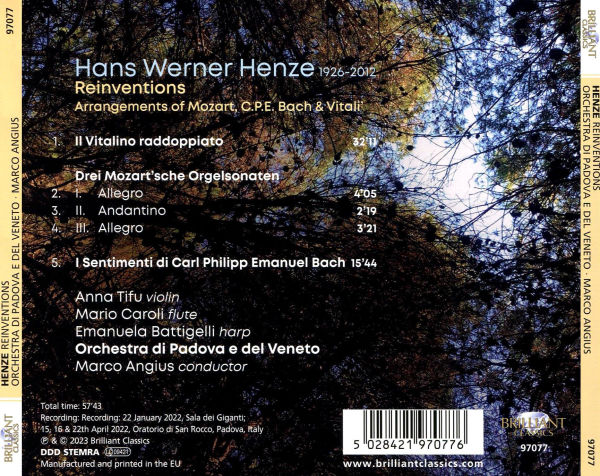 Hans Werner Henze: Reinventions - Arrangements of Mozart, C.P.E. Bach & Vitali