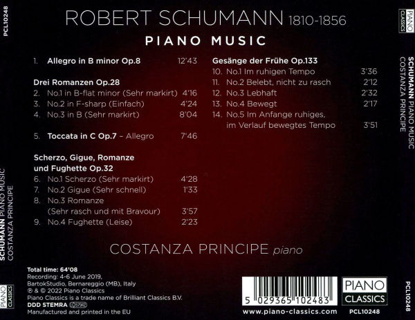 Schumann: Allegro in B minor Op. 8; Drei Romanzen Op. 28; Toccata in C Op. 7; Scherzo, Gigue, Romanze und Fugette Op. 32