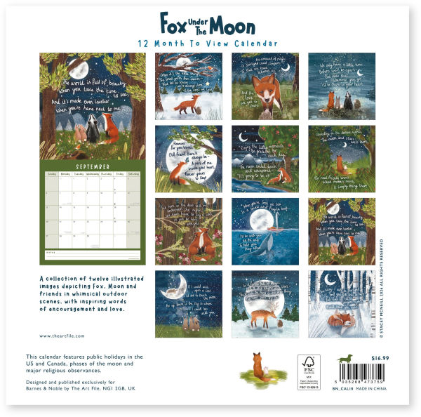 2026 FOX UNDER THE MOON WALL CALENDAR
